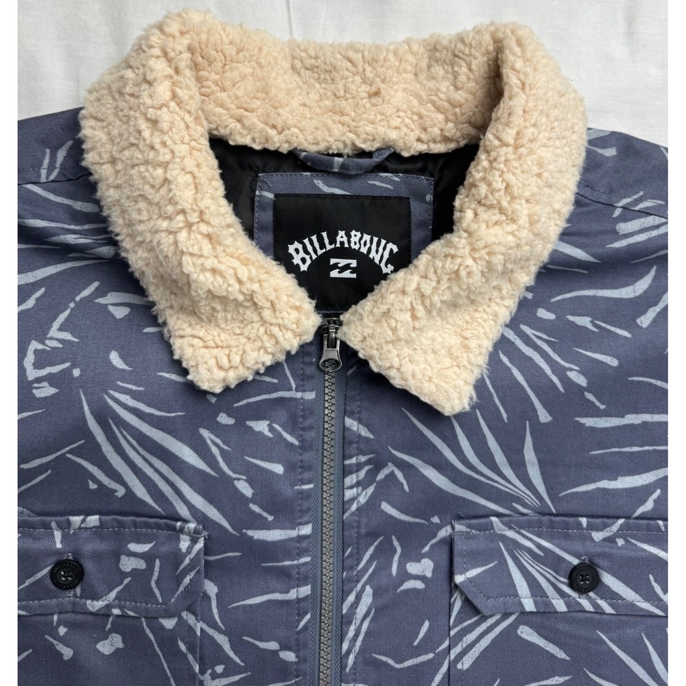 Billabong Xander Shirt Jacket Mens XL Blue Grey Leaf Print Sherpa Collar NWT - Picture 3 of 15